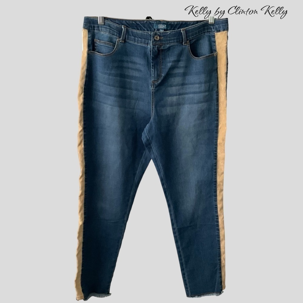 Kelly‎ by Clinton Kelly Blue Jean Suede Pant Mid Waist Ankle Women Size 16